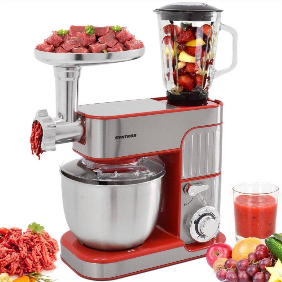 Syntrox Germany 5,5 l Küchenmaschine Zosma mit Fleischwolf Mixer Teigknetmaschine
