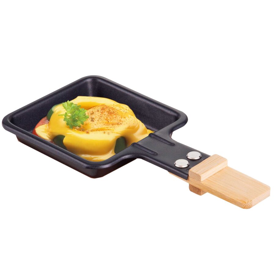 Syntrox Germany 1x Universal Grill Raclette-Pfännchen viereckig mit Bambusgriff