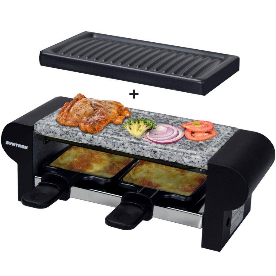 Syntrox Germany 2er Raclette für 2 Miniraclette Steinplatte Emailliert Glarus Outlet