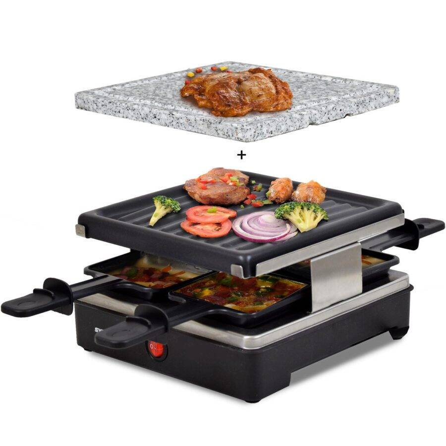 Syntrox Germany 4er Raclette für 4 Miniraclette Steinplatte Emailliert Brienza im Angebot