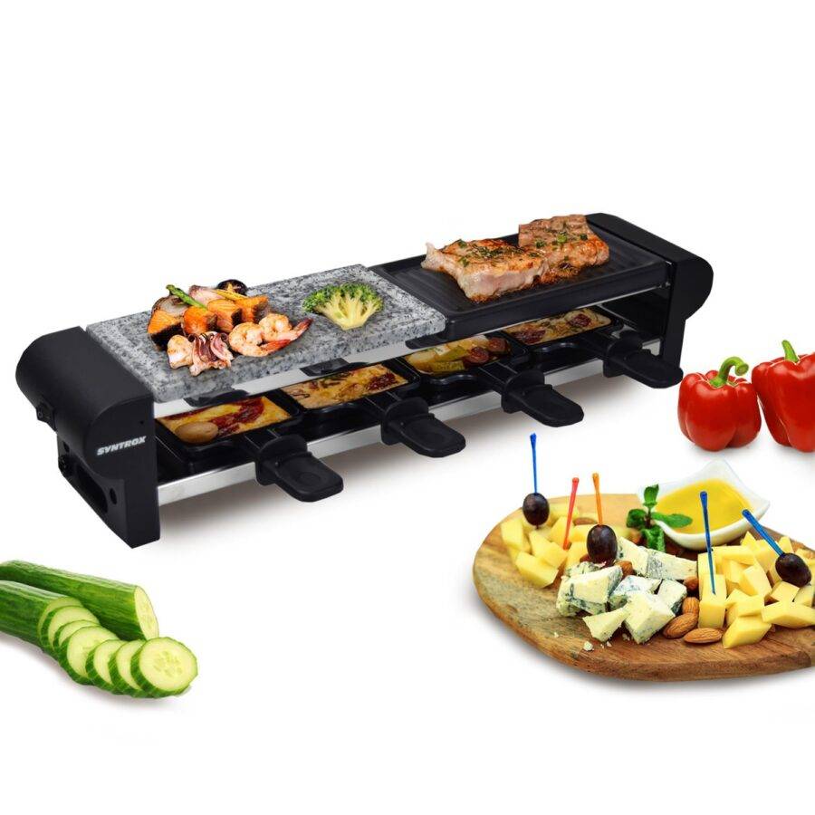 Syntrox Germany 4er Raclette für 4 Miniraclette Steinplatte Emailliert Thurga
