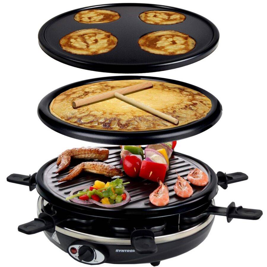 Syntrox Germany 6er 4in1 Raclette Grill Set Tischgrill Emailliert Baselrax