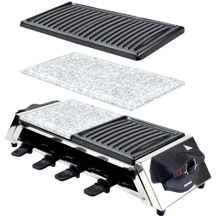 Syntrox Germany 8er 3in1 Raclette Grill Set Tischgrill Steinplatte Emailliert Gent