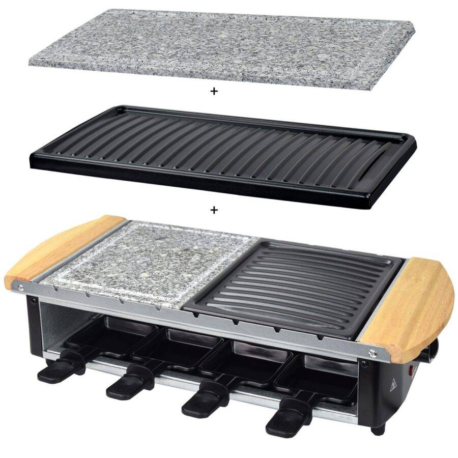 Syntrox Germany 8er 3in1 Raclette Grill Set Tischgrill Steinplatte Emailliert Urilas