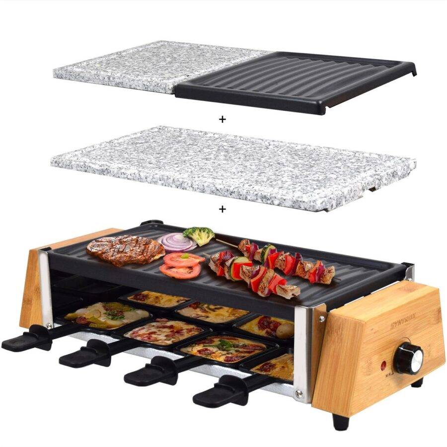 Syntrox Germany 8er 3in1 Raclette Grill Set Tischgrill Steinplatte Murtel