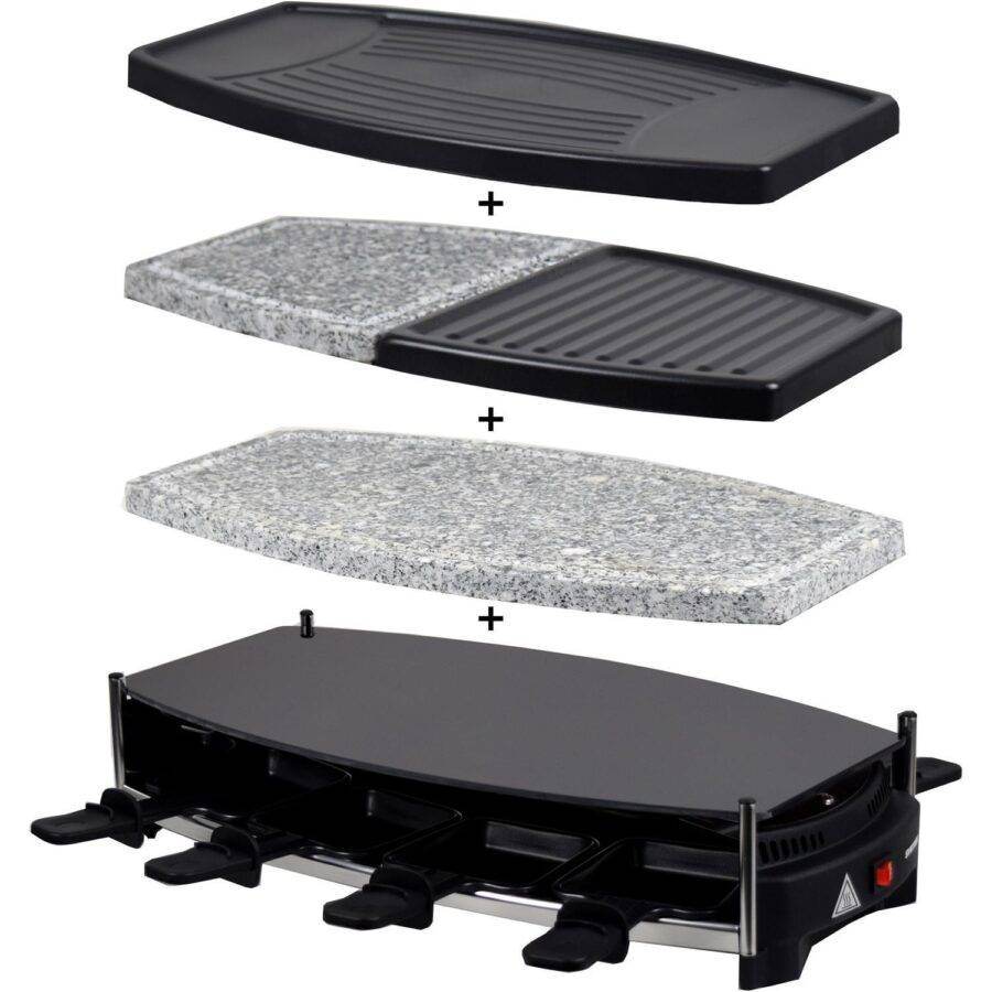 Syntrox Germany 8er 4in1 Glasraclette Tischgrill Set Steinplatte Emailliert Wallixa