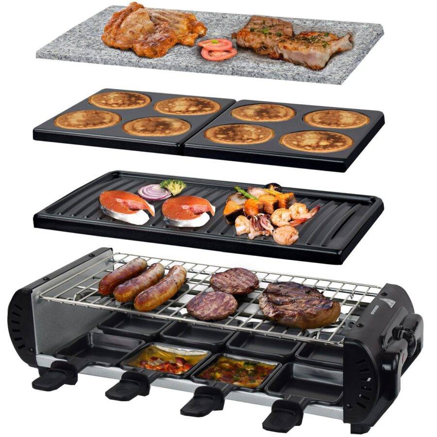 Syntrox Germany 8er 4in1 Raclette Grill Set Tischgrill Steinplatte Liestal