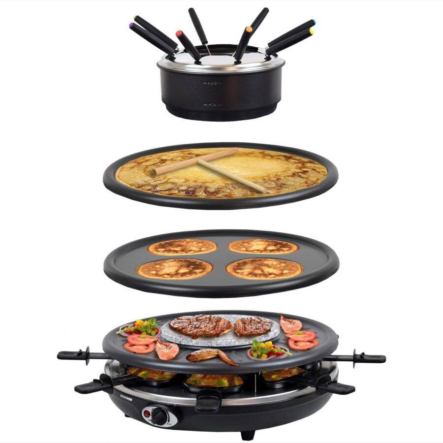 Syntrox Germany 8er 4in1 Raclette mit Fondue Tischgrill Emailliert Wades