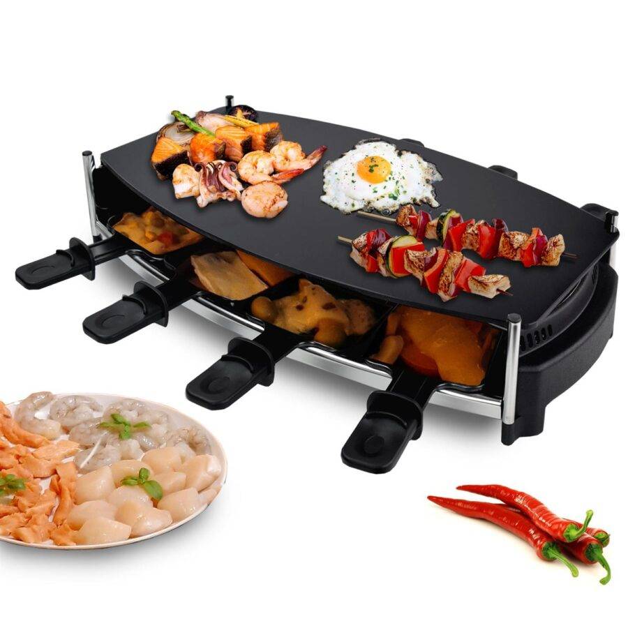 Syntrox Germany 8er Glasraclette Tischgrill Pfännchen Emailliert Wallixa