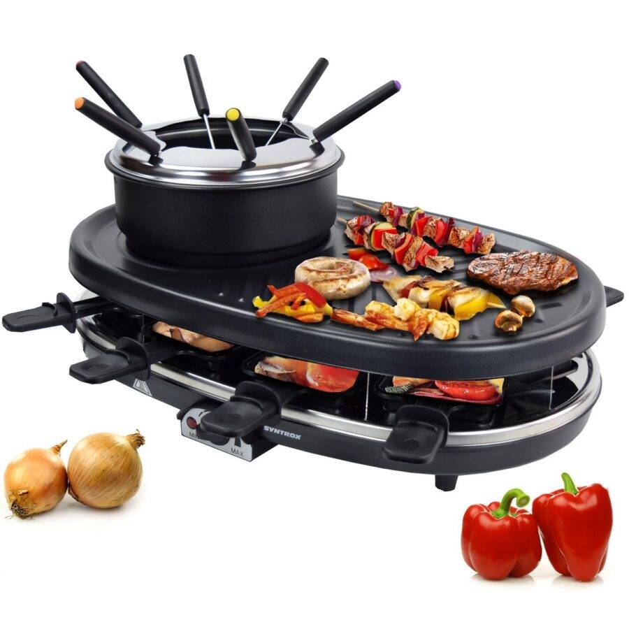 Syntrox Germany 8er Raclette Fondue Tischgrill Pfännchen Steinplatte Olorti