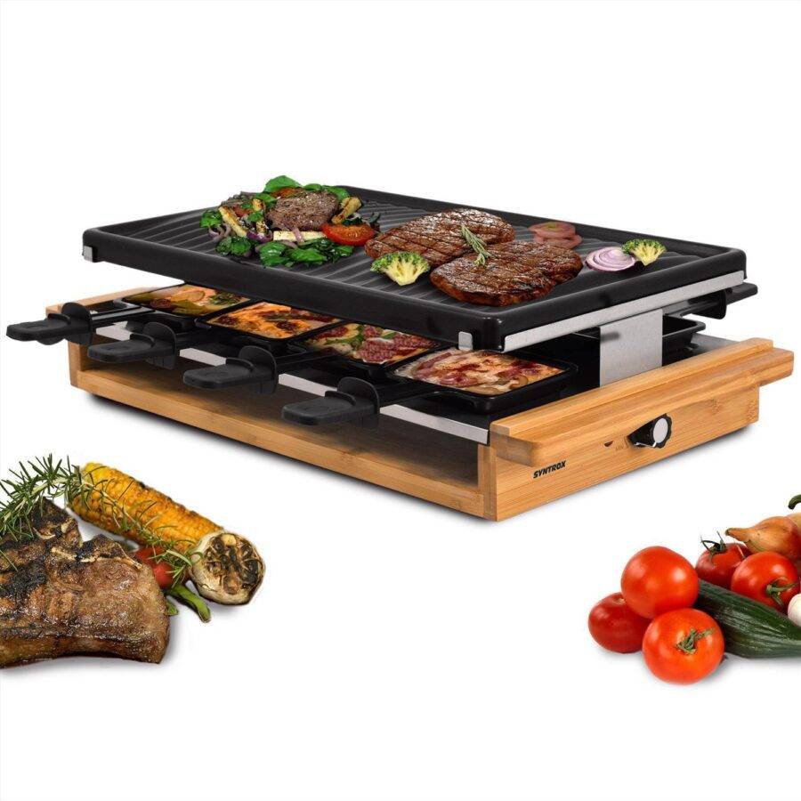Syntrox Germany 8er Raclette Grill Tischgrill Pfännchen Emailliert Leitol
