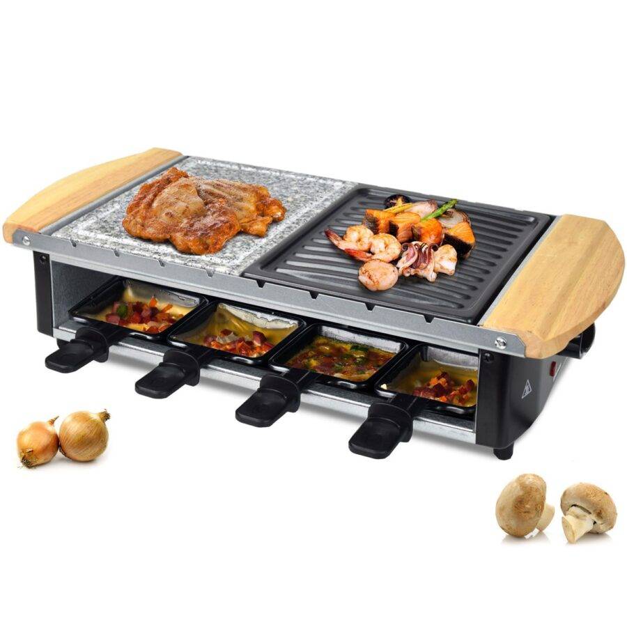 Syntrox Germany 8er Raclette Grill Tischgrill Steinplatte Emailliert Urilas