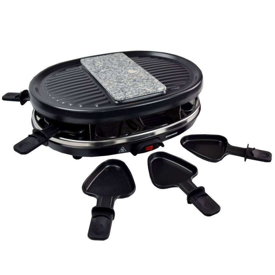 Syntrox Germany 8er Raclette Grill Tischgrill Steinplatte Pfännchen Emailliert Juras