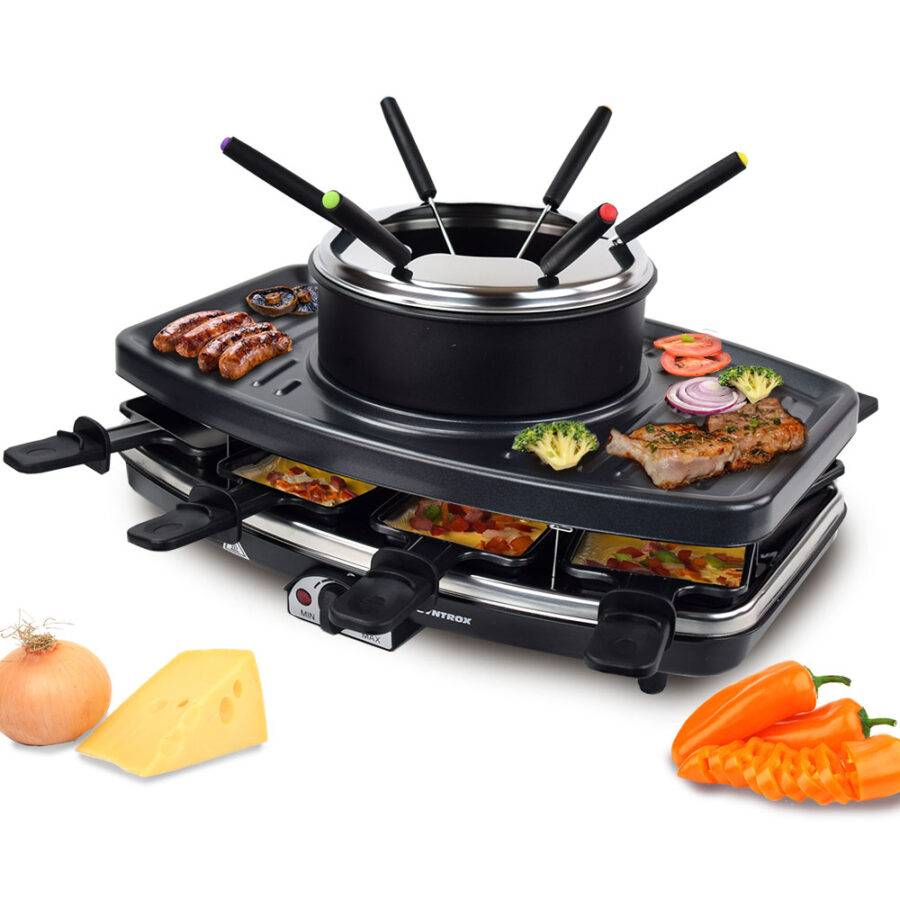 Syntrox Germany 8er Raclette mit Fondue Tischgrill Pfännchen emailliert Liles