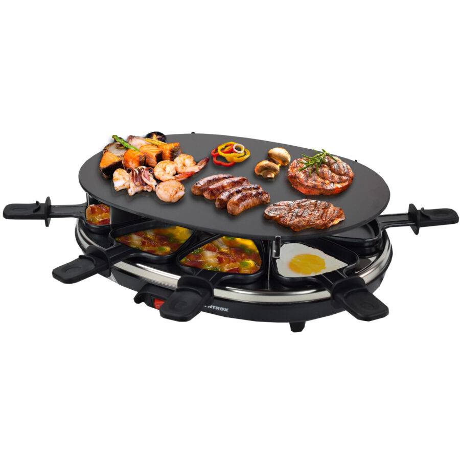 Syntrox Germany 8er Raclette mit Glasplatte Grill Pfännchen Emailliert Chural