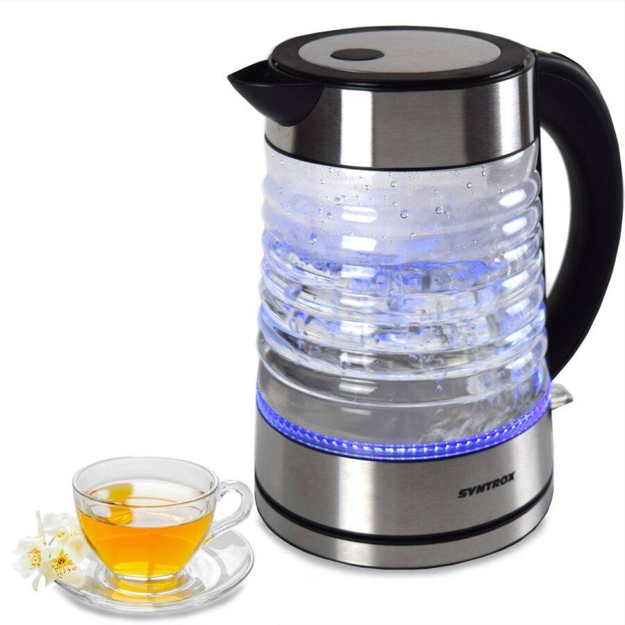 Syntrox Germany 1,7 l Edelstahl Wasserkocher Glas beleuchtet Aguas Teekocher