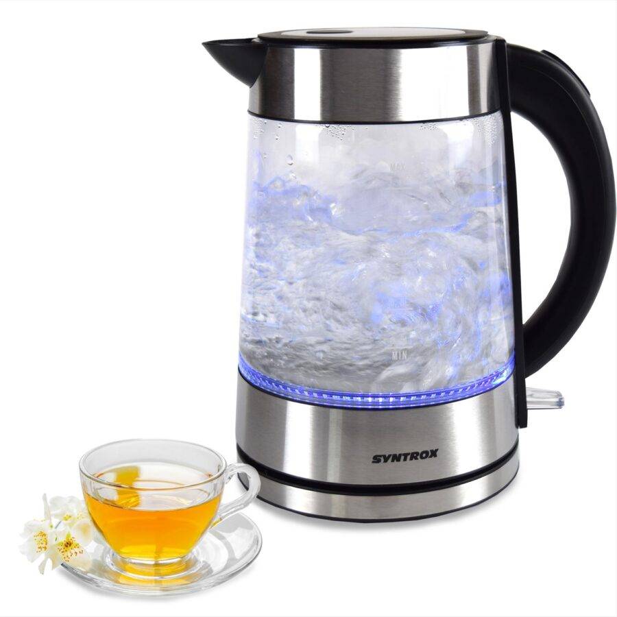 Syntrox Germany 1,7 l Edelstahl Wasserkocher Glas beleuchtet Lagusl Teekocher