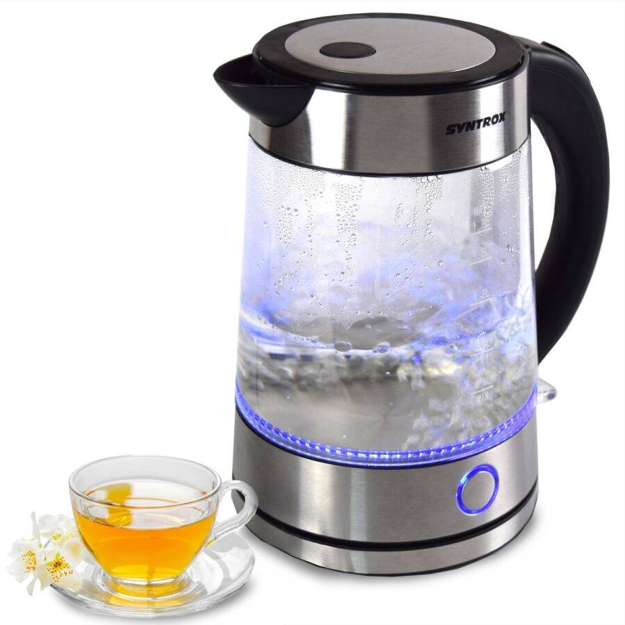Syntrox Germany 1,7 l Edelstahl Wasserkocher Glas beleuchtet Riolox Teekocher