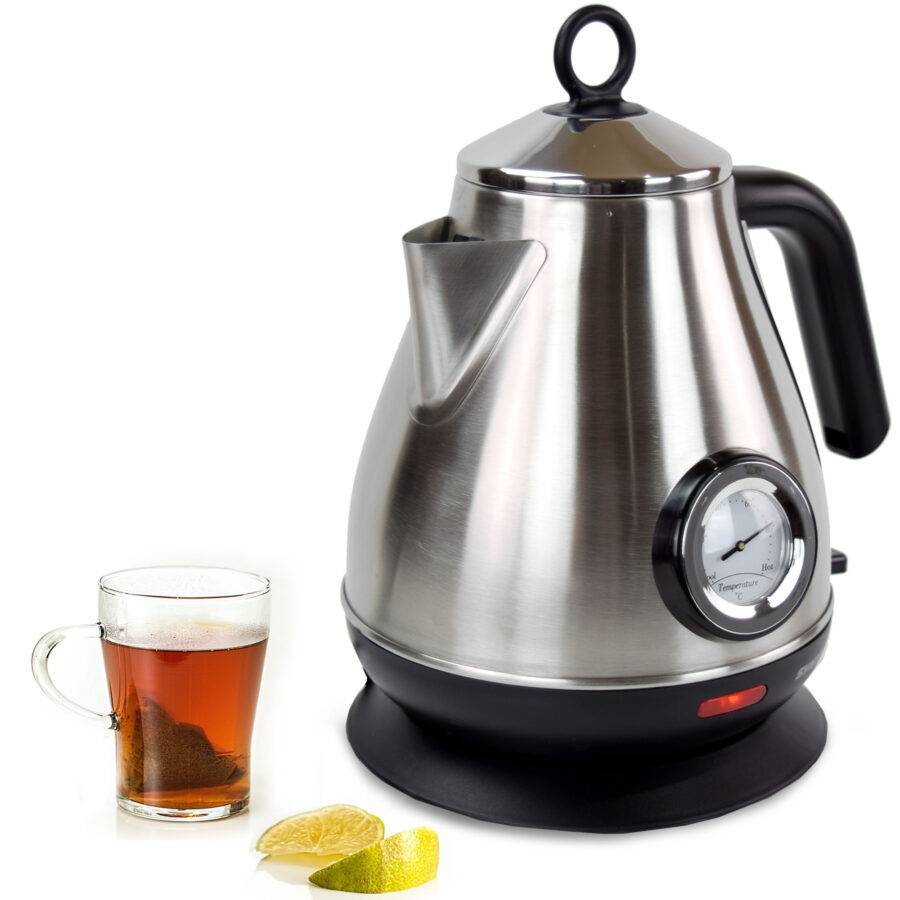 Syntrox Germany 1,7 l Edelstahl Wasserkocher mit Temperaturanzeige Retro Mar