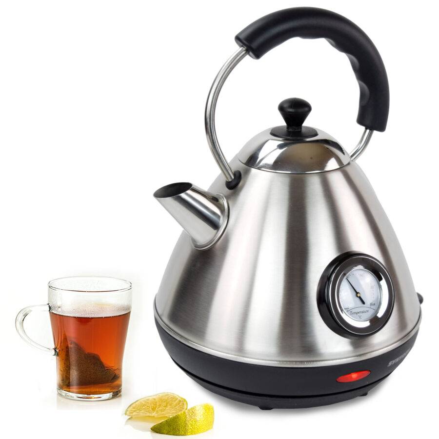 Syntrox Germany 1,7 l Edelstahl Wasserkocher mit Temperaturanzeige Retro Marox
